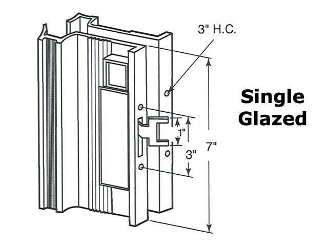 Sliding door handle set, non-keyed, single-glazed compatibility