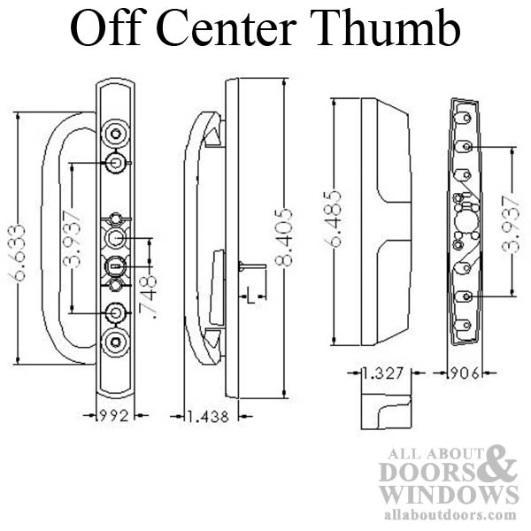 Keyed sliding patio door handle with off-center thumb-turn