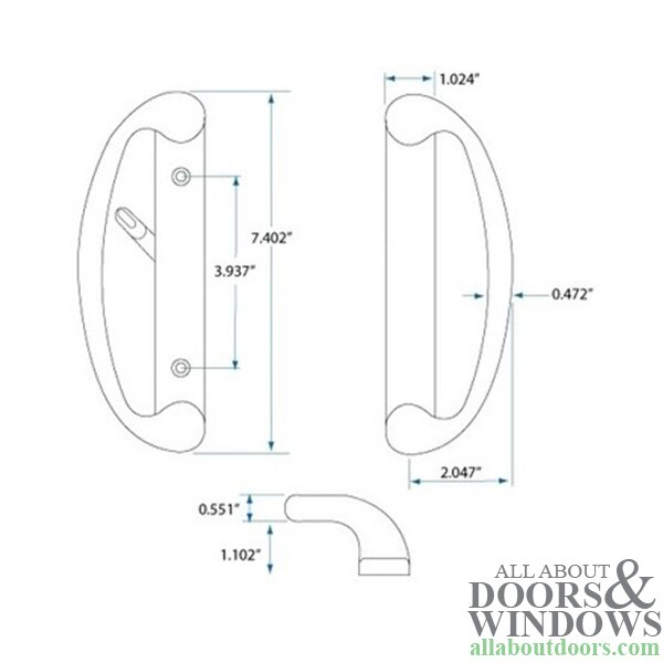 Sonoma sliding patio door handle set with full cylinder Dimensions