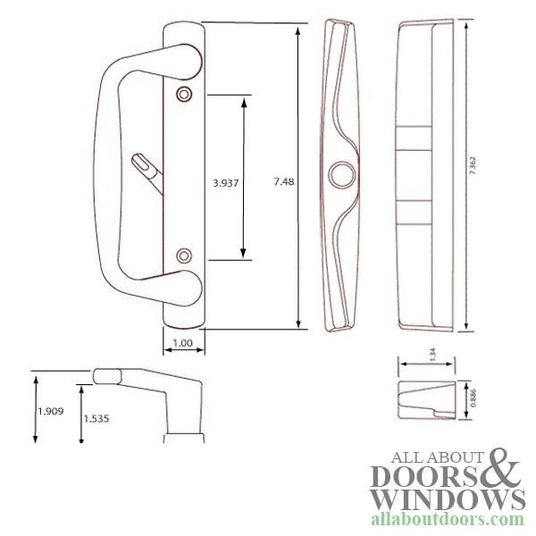 Glass door handle Dimensional Drawing and Dimensionss