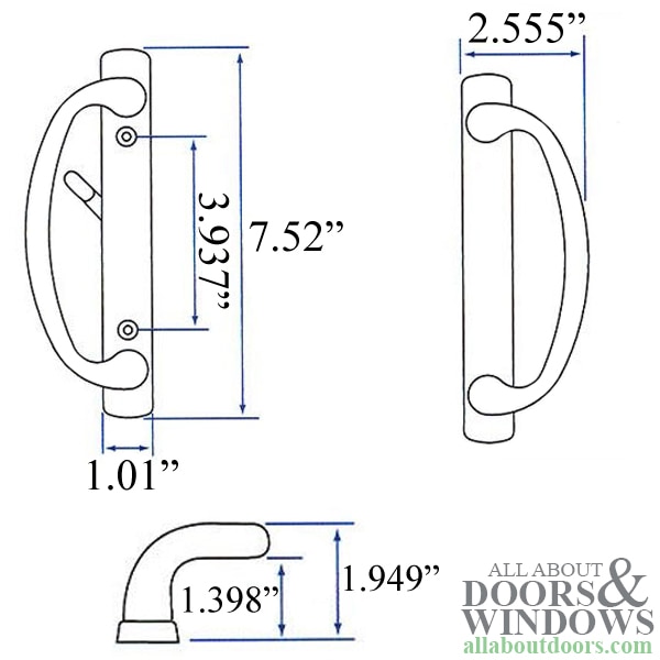 Non-Keyed Charlotte Privacy Sliding Door Handle Set Dimensions