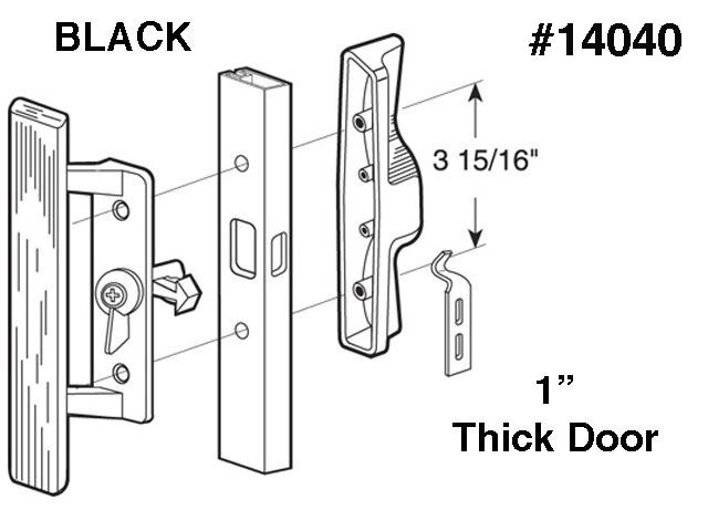 Quaker/Wells Patio Door Handle - 3-15/16 Inch Hole Center, Black