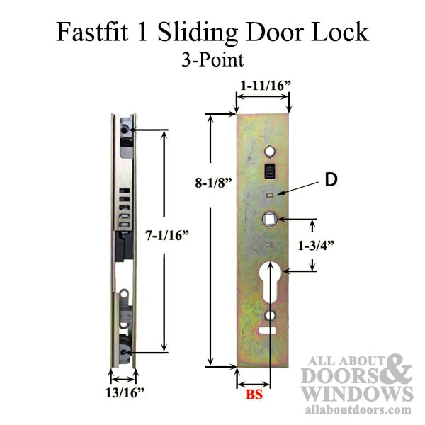 CertainTeed Sliding Glass Door Multipoint Lock – 25mm 3-Point Lock for Vinyl Doors Dimensions