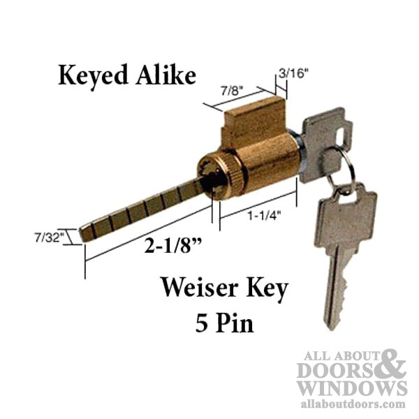 American Cylinder Lock Weiser 5 Pin Tumbler - Keyed Alike Semi-Restricted Keyway - Dimensions
