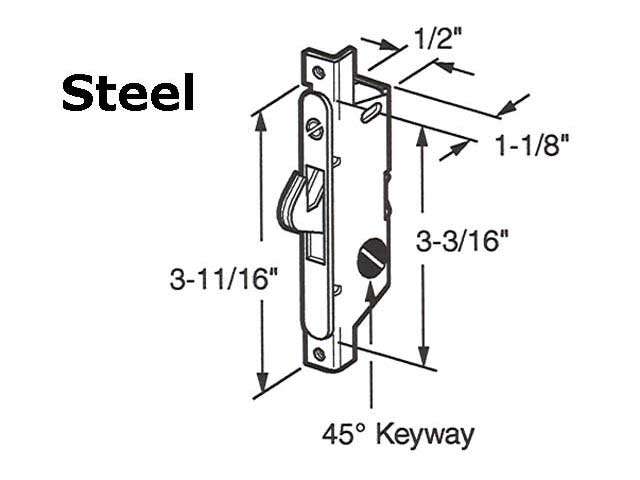 Automatic Locking Mortise Lock 45º Keyway Dimensions