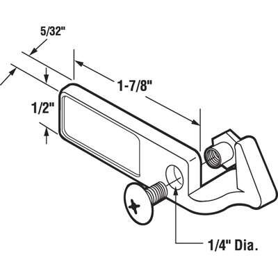 Sliding patio door latch hook, left-hand, die-cast construction drawing and dimensions