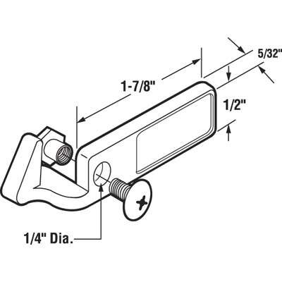 Dimensional Drawing of Glass Door Latch Hook for Sliding Patio Door - Right Hand