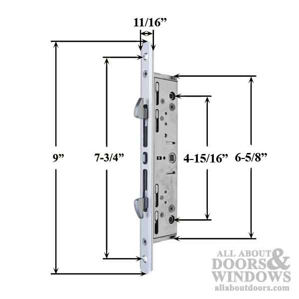 ROTO 2 Hook Mortise Lock for Sliding Door with 1.125 Inch Backset