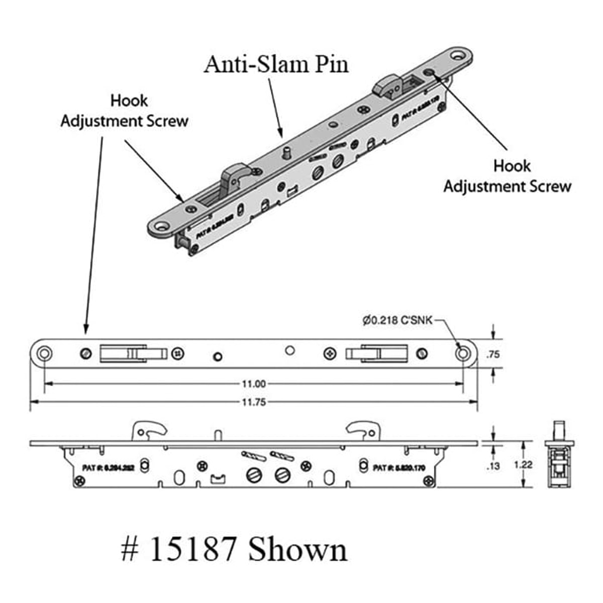 sliding door lock security test diagram: dual-side locking, door shake test, and bolt engagement check