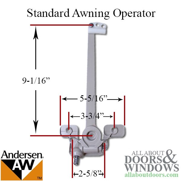 Andersen Standard Non-Handed Awning Operator for E-Z Awning Windows | Product Dimensions