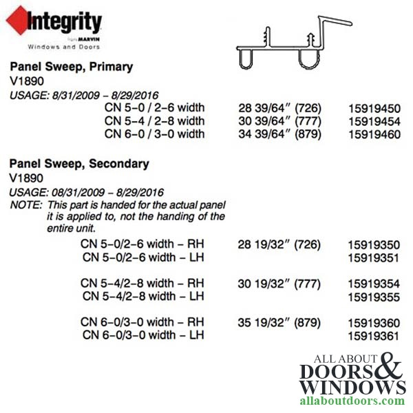 Integrity Hinged Door Sweep, Secondary 3-0 Door LH - Related Parts