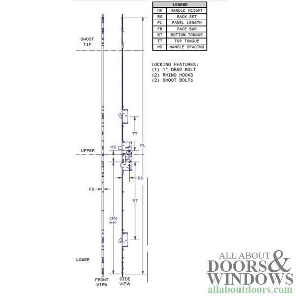 16mm P3000 Passive Upper Assembly 45/92 Shootbolt Upper for Doors 95"-108.5" | Features
