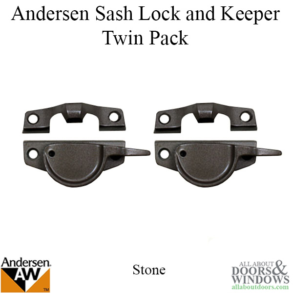 Sash Lock for Andersen Perma-Shield Narroline Windows, Twin Pack, w/ Keeper  - Stone