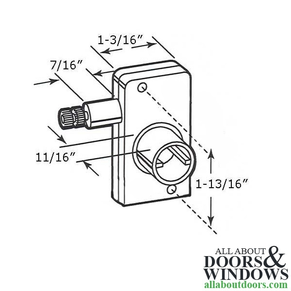 Awning or Jalousie / Louver Operator, Slant Sill, 1-13/16" - Left Handed, Mini Size - Dimensions