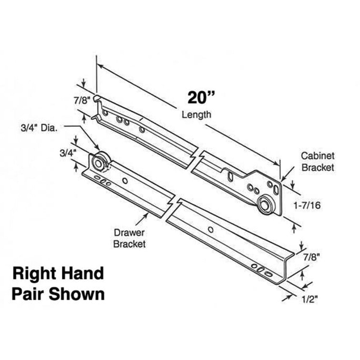 Drawer Slide Kit 20 Inch Sliders | Left Right Pair, Self-Closing Bottom ...