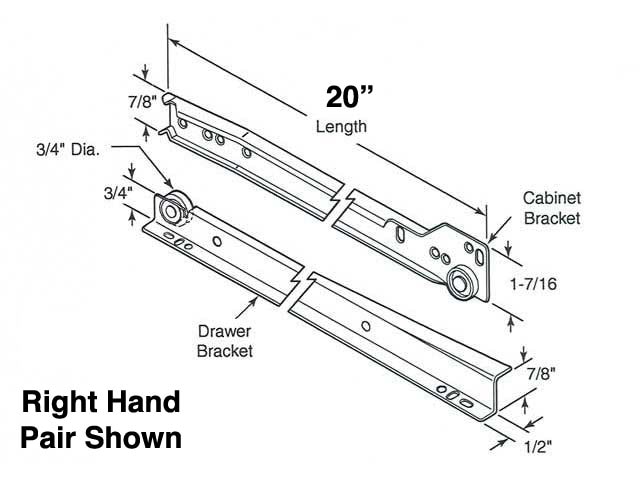 Drawer Slide Kit 20 Inch Sliders Left Right Pair Sliders Self Closing Bottom Mount