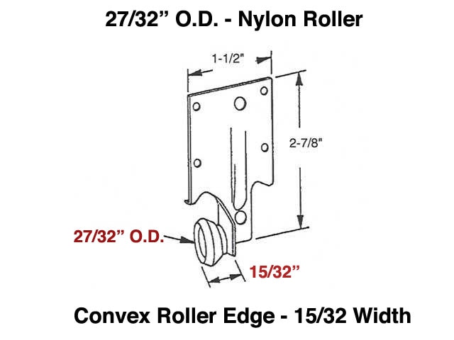 Monorail Drawer Roller Steel Bracket with 7/8 Inch Plastic Roller (Center) - Dimensions