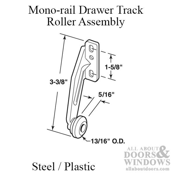 Roller Assembly Monorail 13/16 Inch Diameter, 2 Pack - Right Hand - Dimensions