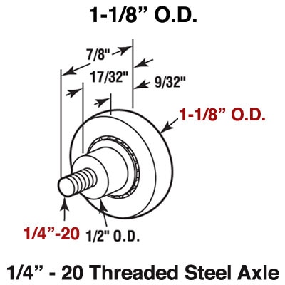 Roller Only for Metal Drawer, Threaded Axle, 2 Pack - Drawer Hardware - Dimensions