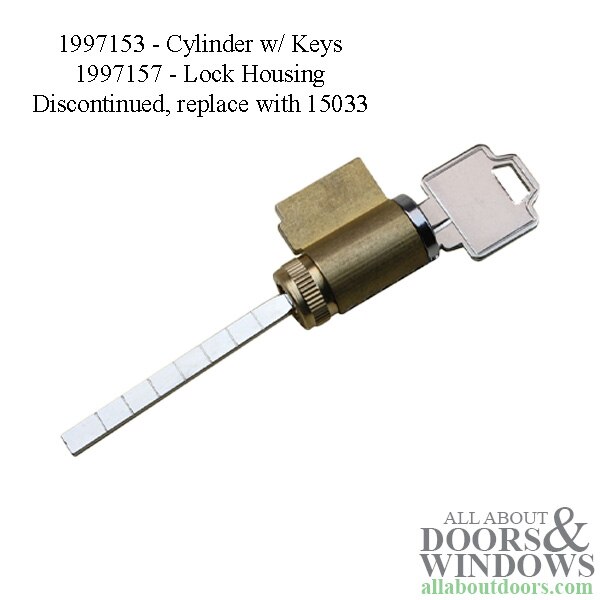 Lock Cylinder and 2 Keys for Andersen Perma-Shield 2-Panel Gliding Patio Doors (1978-1981)