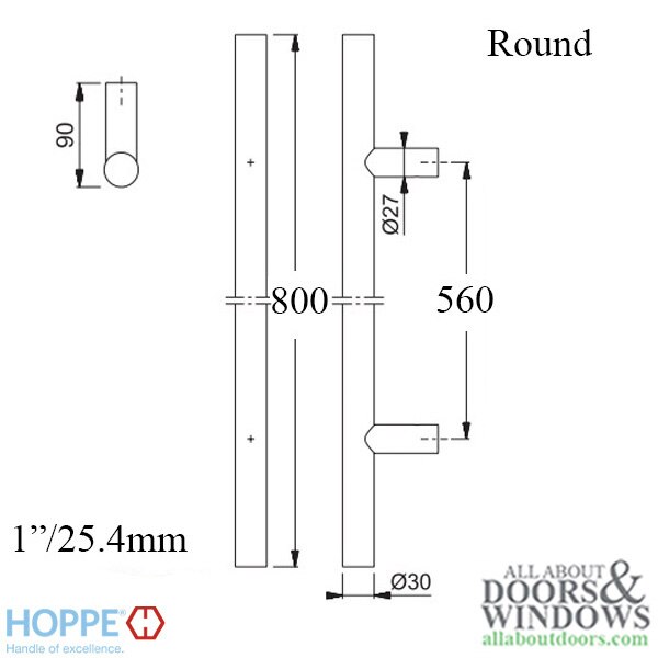 Profile Dimensions of the Hoppe Bar Shaped Pull Handle
