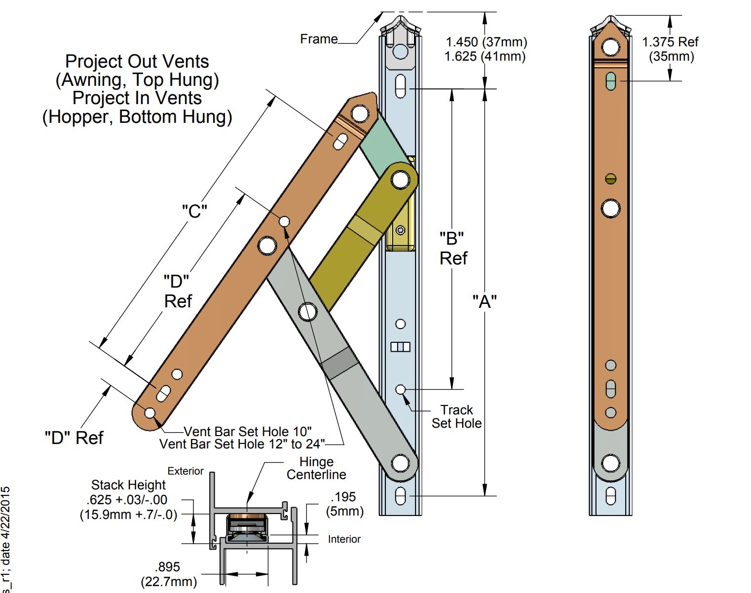 Caldwell 4 Bar Hinge with Dimensions – 10 Inch Model 