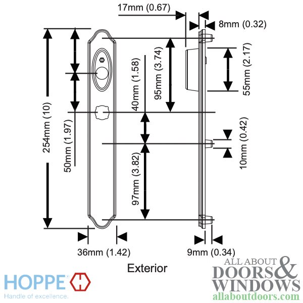 Hoppe Verona M2170N Interior Dummy Backplate - Dimensional Drawing