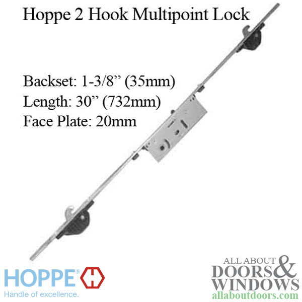 HOPPE multipoint Lock with 2 hooks and 35mm backset and 20mm face plate