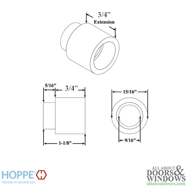 Hoppe Handle Extension, Active/Inactive Trim 3/4" (20mm) - Dimensional Drawing