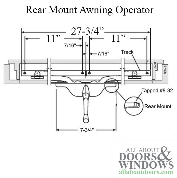 Truth 22.19 Dual Arm, Rear mount, Pivot Shoe Awning Operator - Dimensions