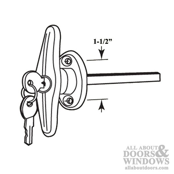 Lock T Handle with Keys - Dimensional Drawing