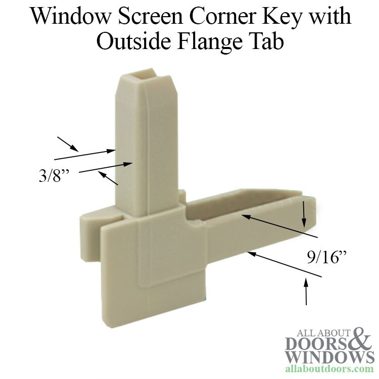 Window Screen Corner Key with Outside Flange Tab Dimensions