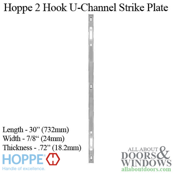 HOPPE 2 point sliding door lock strike, U-Channel, 24mm face, 18.2mm thick