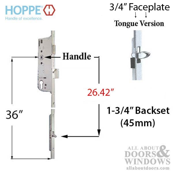 Hoppe 20mm Manual Gear, 45/92, Tongue 26.42 inches, 1-inch Deadbolt Throw
