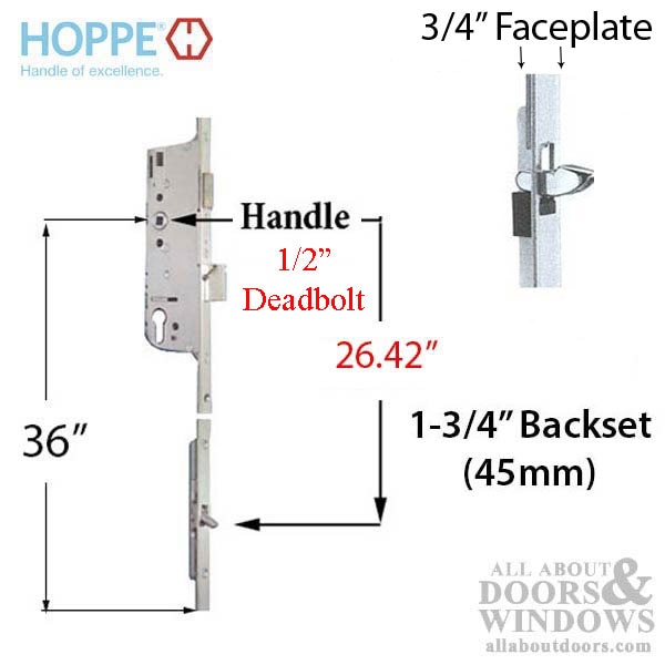 Hoppe HLS9000 20mm Manual 45/92 Gear, Tongue 26.42", 1/2" Deadbolt, 36" Handle Height