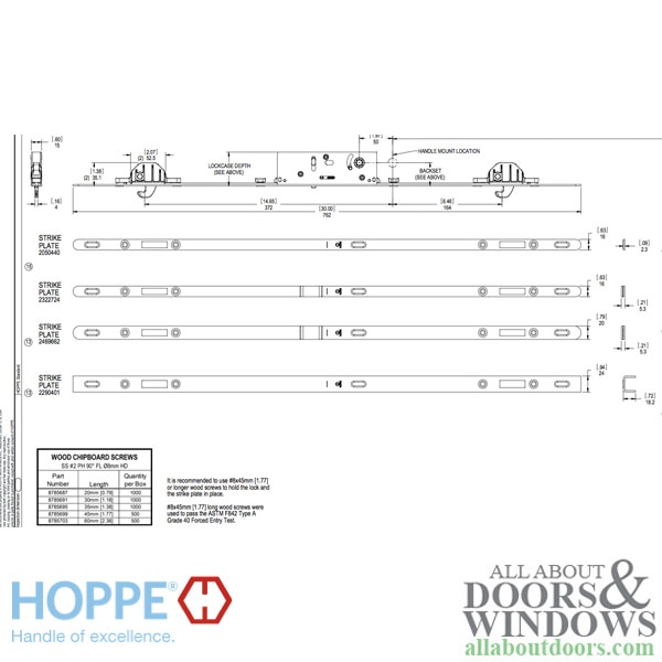 Hoppe 2 Point Sliding Door Lock Strike Dimensions