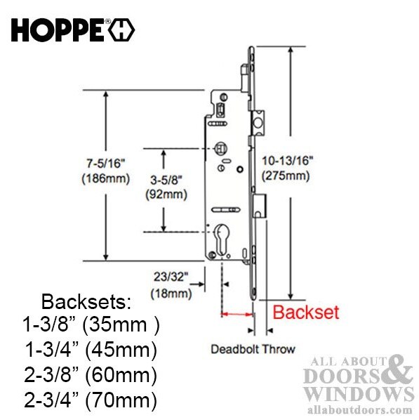 Dimensions of the Hoppe 20mm Manual Gear, 45/92, Tongue 29.65"
