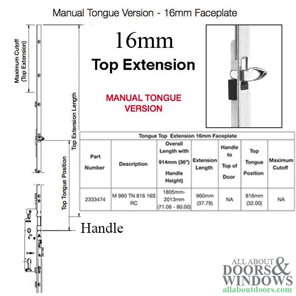 Hoppe 16mm Manual Top Extension, Tongue at 32.12 inches, Radius End