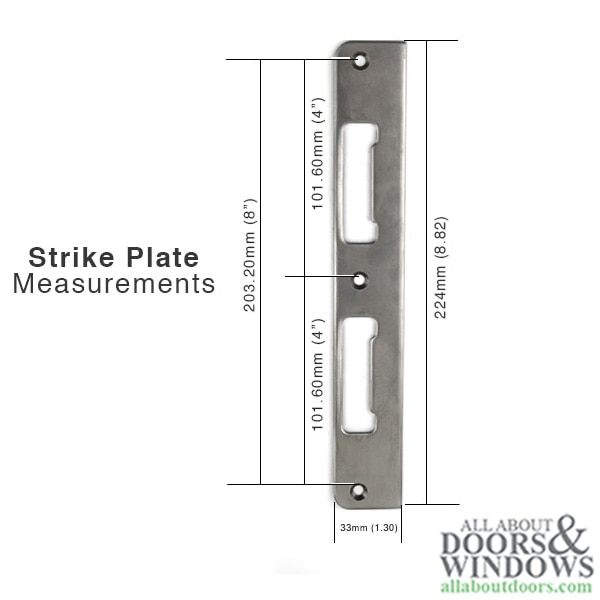 Technical diagram of PC0039N strike plate – 1.30 x 8.82 inch layout