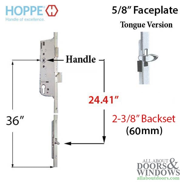 Hoppe HLS9000 16mm Manual 60/92 Gear, Tongue 24.41 inches, 1-inch Deadbolt