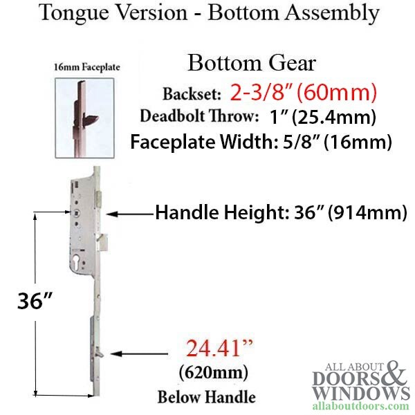 Hoppe HLS9000 16mm Manual 60/92 Gear, Tongue 24.41 inches, 1-inch Deadbolt