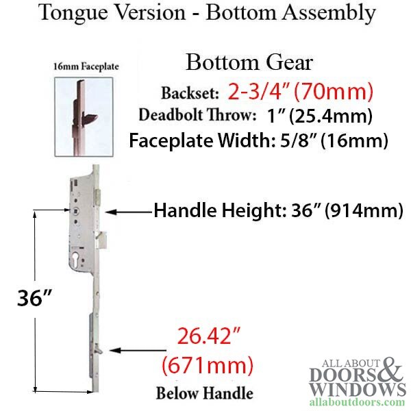 Hoppe HLS9000 16mm Manual 70/92 Gear, Tongue 26.42 inches, 1-inch Deadbolt, 36-inch Handle Height