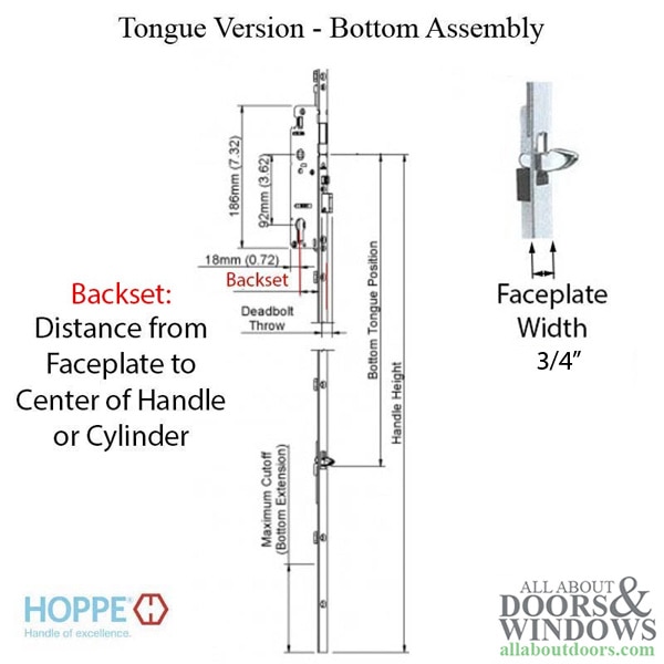 20mm Manual 60/92 Gear, Tongue 24.41", 1" Deadbolt, 36" Handle Height