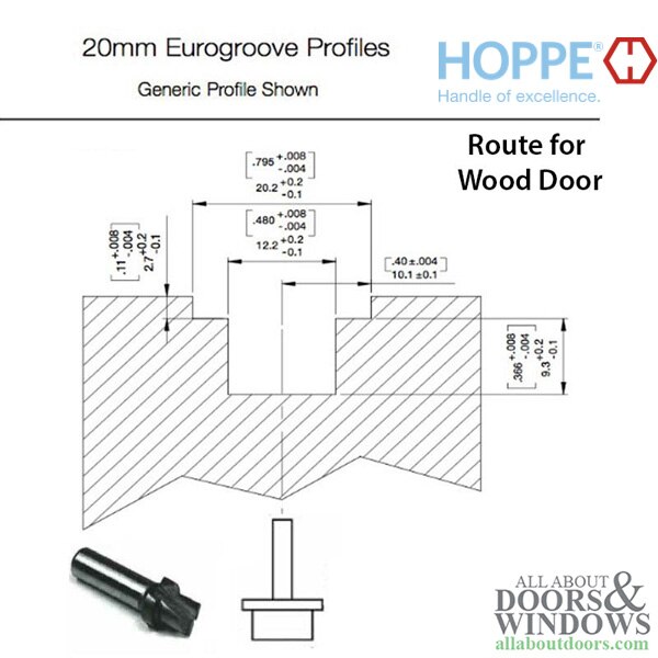 Diagram for routing a door to fit the Hoppe 20mm Manual 60/92 Gear