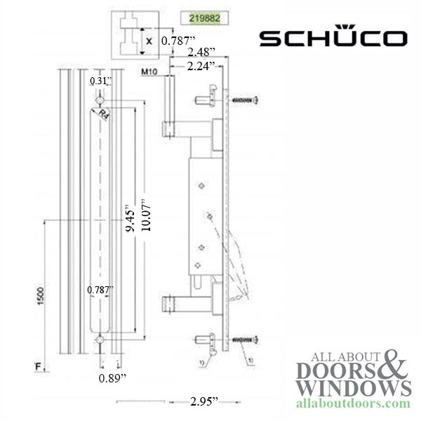 Technical diagram of Schuco STL 63 rebate shoot bolt