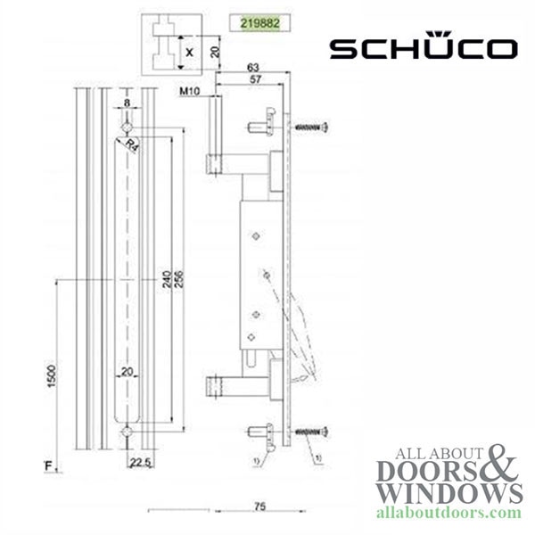 Technical diagram of Schuco STL 63 rebate shoot bolt