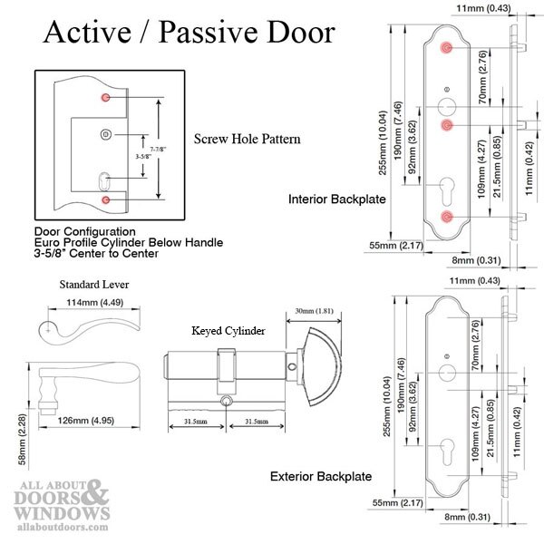 Technical diagram of Munchen M112PL / 3965N lock trim – rustic umber