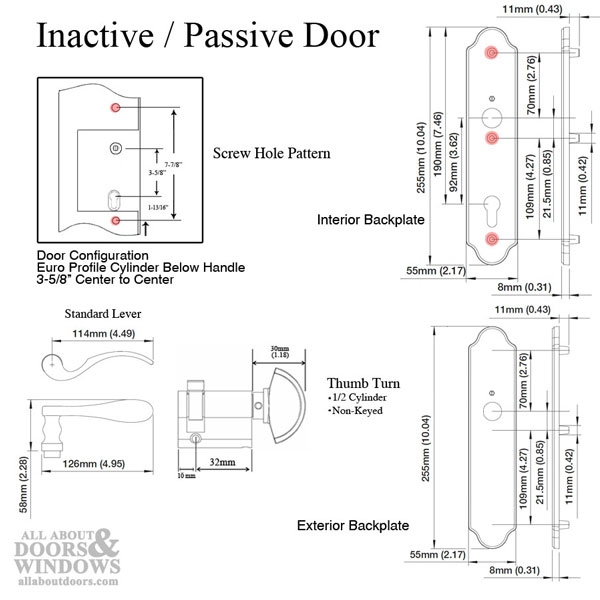Technical specs for Rustic Umber Munchen inactive lock trim