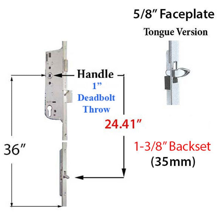 16mm Manual 35/92 Gear with Tongue at 24.41 inches and 1 inch Deadbolt