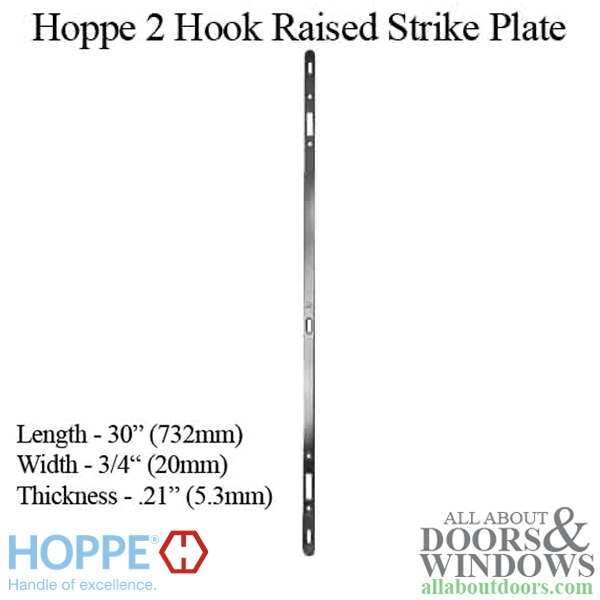 HOPPE 2 point sliding door lock strike, 20mm Face, 5.3mm Thick, 30" Length